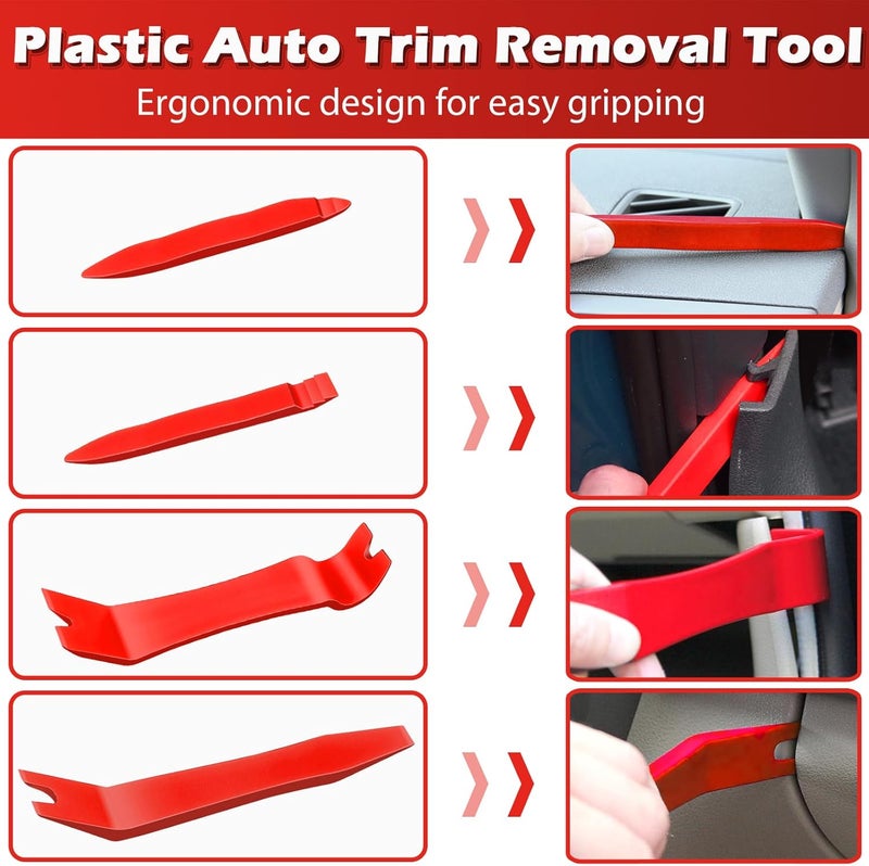 Doaho 7 Pcs Car Trim Removal Tool Kit with Non-Scratch Plastic Pry Tool and Fastener Clip Pliers for auto Safe Interior Car Panel Detachment, Dashboard, Door Clips & Upholstery – Red - Image 5